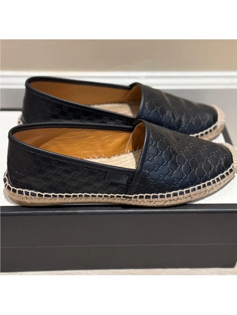 Gucci Black Leather Espadrille Flats